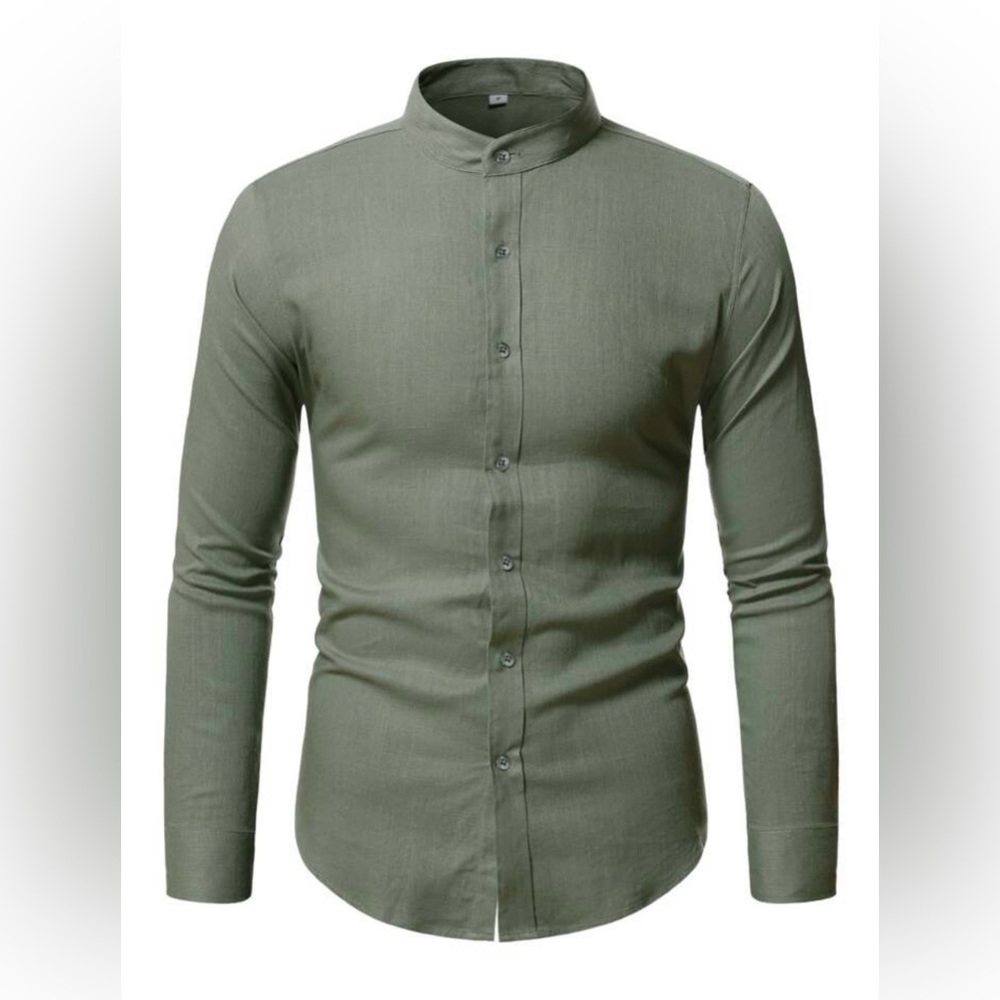 Men Stand Neck Button Up Shirt